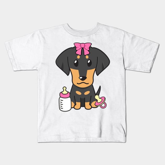 Cute dahshund is a baby - girl Kids T-Shirt by Pet Station
